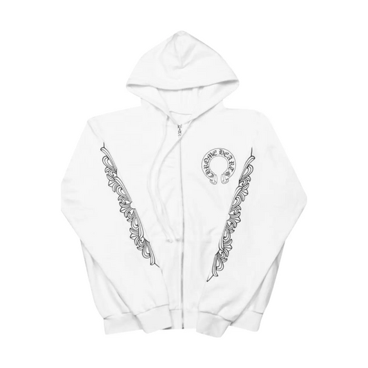 Chrome Hearts Floral Cross Zip Hoodie 'White'