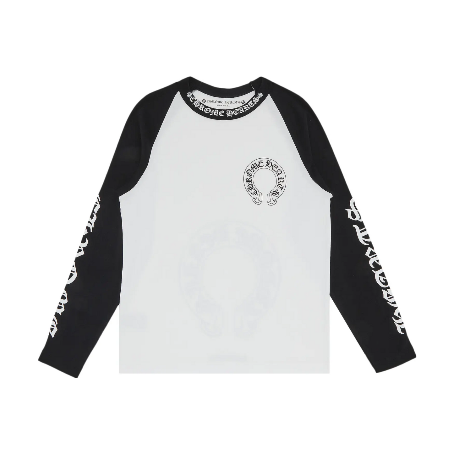 Chrome Hearts Horseshoe Neck Logo 3/4 Shirt 'Black/White'