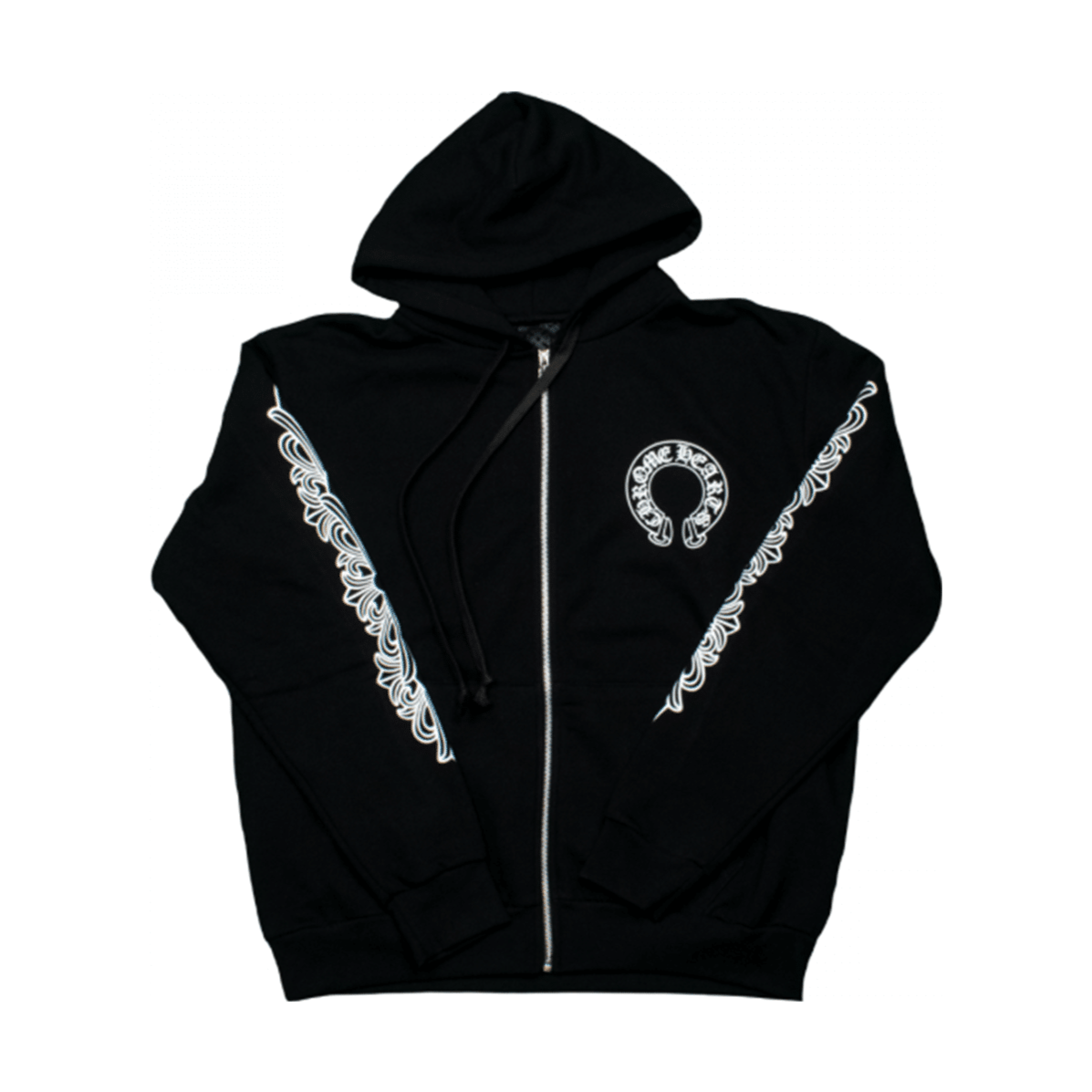 Chrome Hearts Horseshoe Floral Cross-Sleeve Zip Up Hoodie 'Black/White'