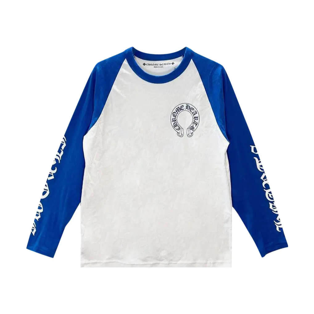 Chrome Hearts Long-Sleeve Horseshoe Baseball Tee 'White/Blue'