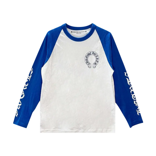 Chrome Hearts Long-Sleeve Horseshoe Baseball Tee 'White/Blue'